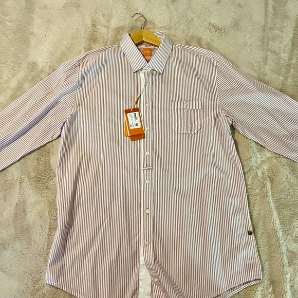 Hugo Boss White and Gray Striped Button-Down Shirt - Picture 1 of 3